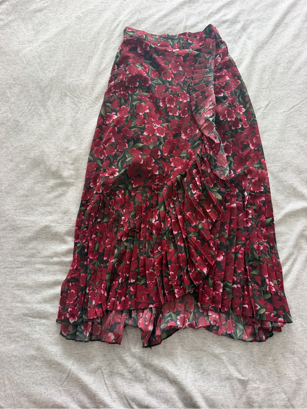 The Kooples Red Floral Pleated Maxi Skirt